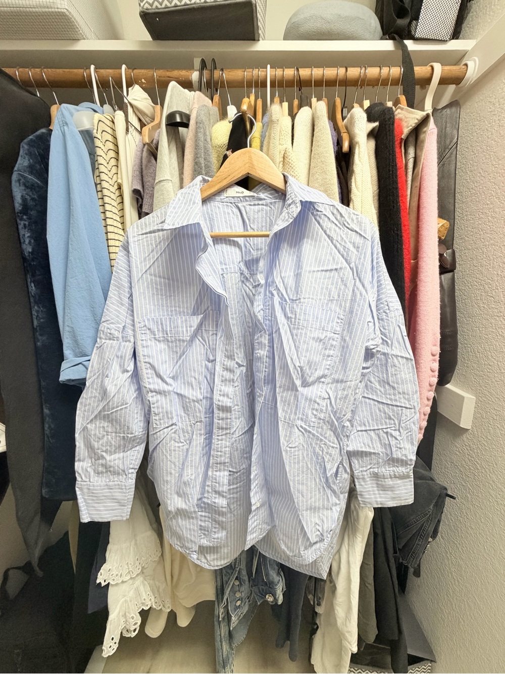 Light Blue Pinstripe Women Button-Up Shirt
